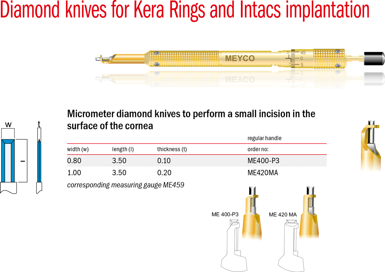 Diamond knives for Kera Rings and Intacts implantation